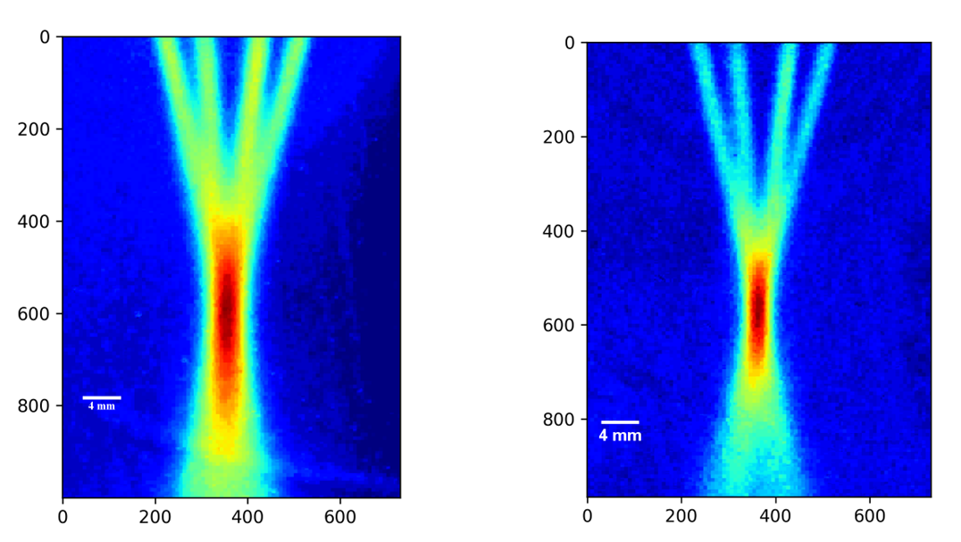 Powder stream image showing cone shape and focus region for LMD nozzle diagnostics