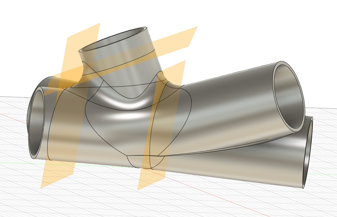 Cut section of a bridge node used for LMD manufacturability and DfAM review