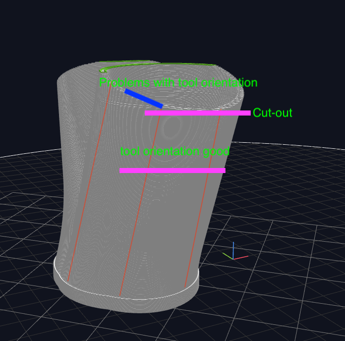 Tool-orientation planning image for LMD bridge-node manufacturability review