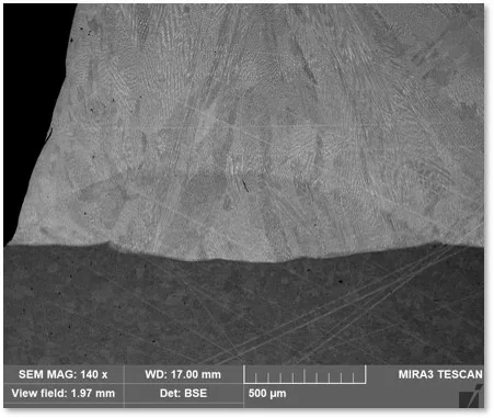 SEM-style image of laser metal deposition structure for validation context