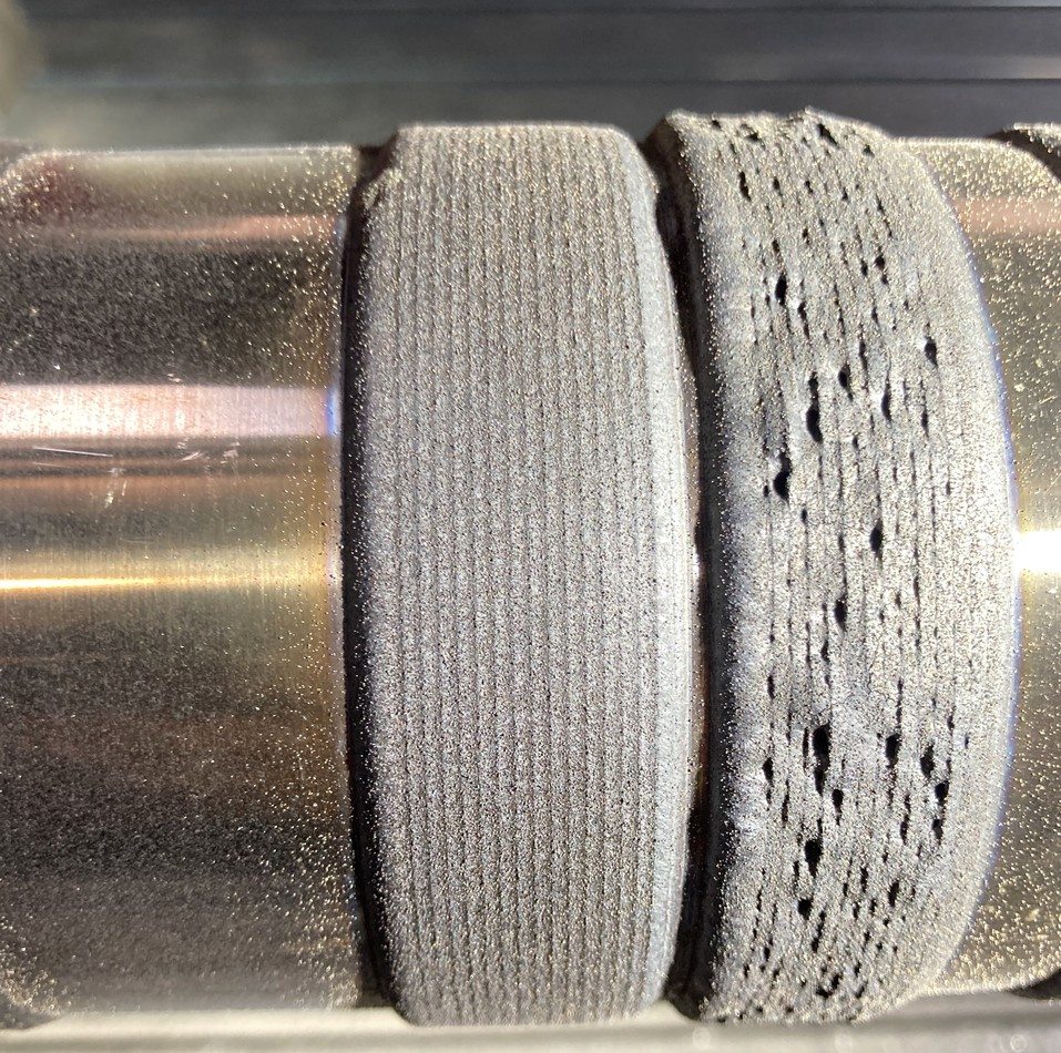 Oberflächenvergleich von Parameterproben an zylindrischen Laser-Cladding-Proben