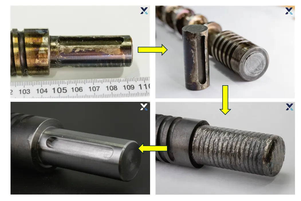Industrial metal component prepared for repair or rebuild